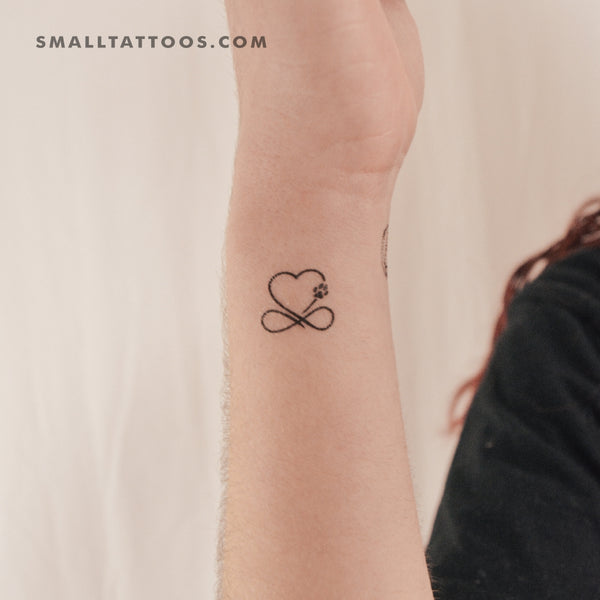 Dog Paw Print Infinity Heart Temporary Tattoo (Set of 3)