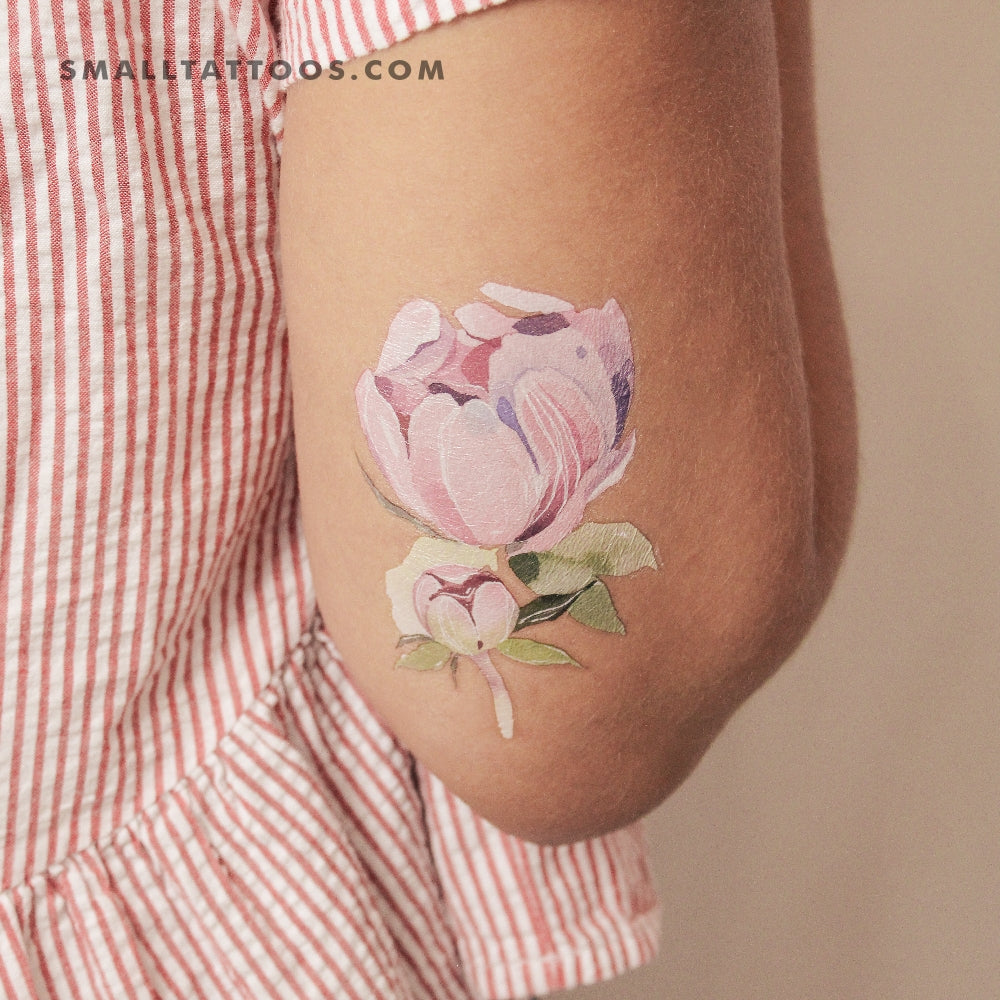 Tatuaje temporal de peonía rosa de Ann Lilya (juego de 3)