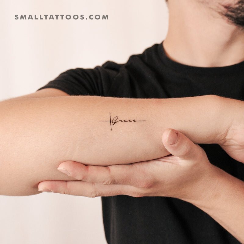 Christian Cross Grace Temporary Tattoo (Set of 3)