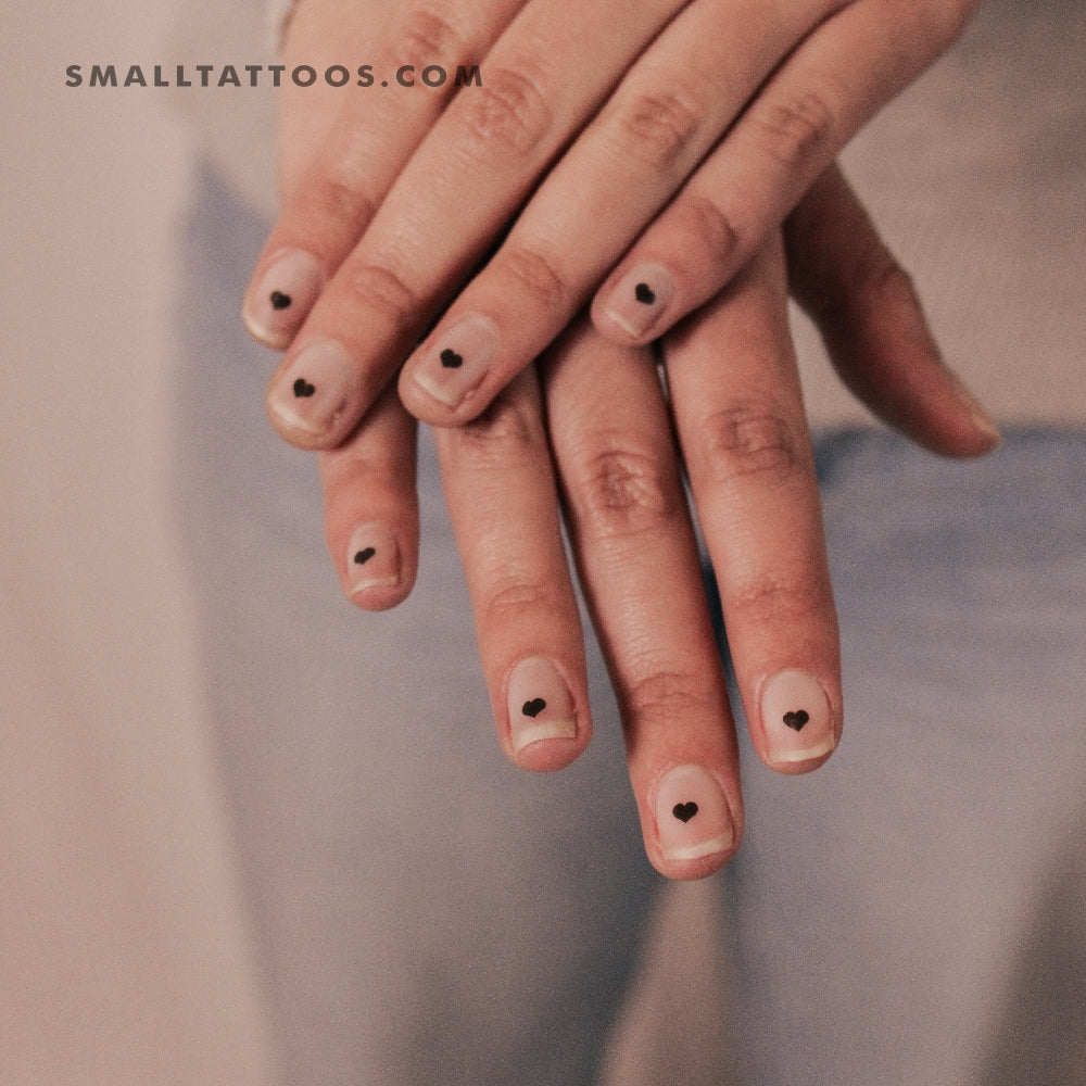 Small Black Hearts Nail Decals Temporary Tattoo
