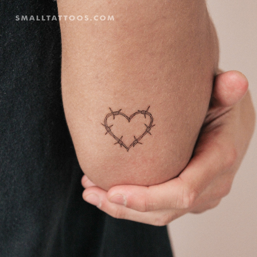 Fine Line Barbed Wire Heart Temporary Tattoo (Set of 3)