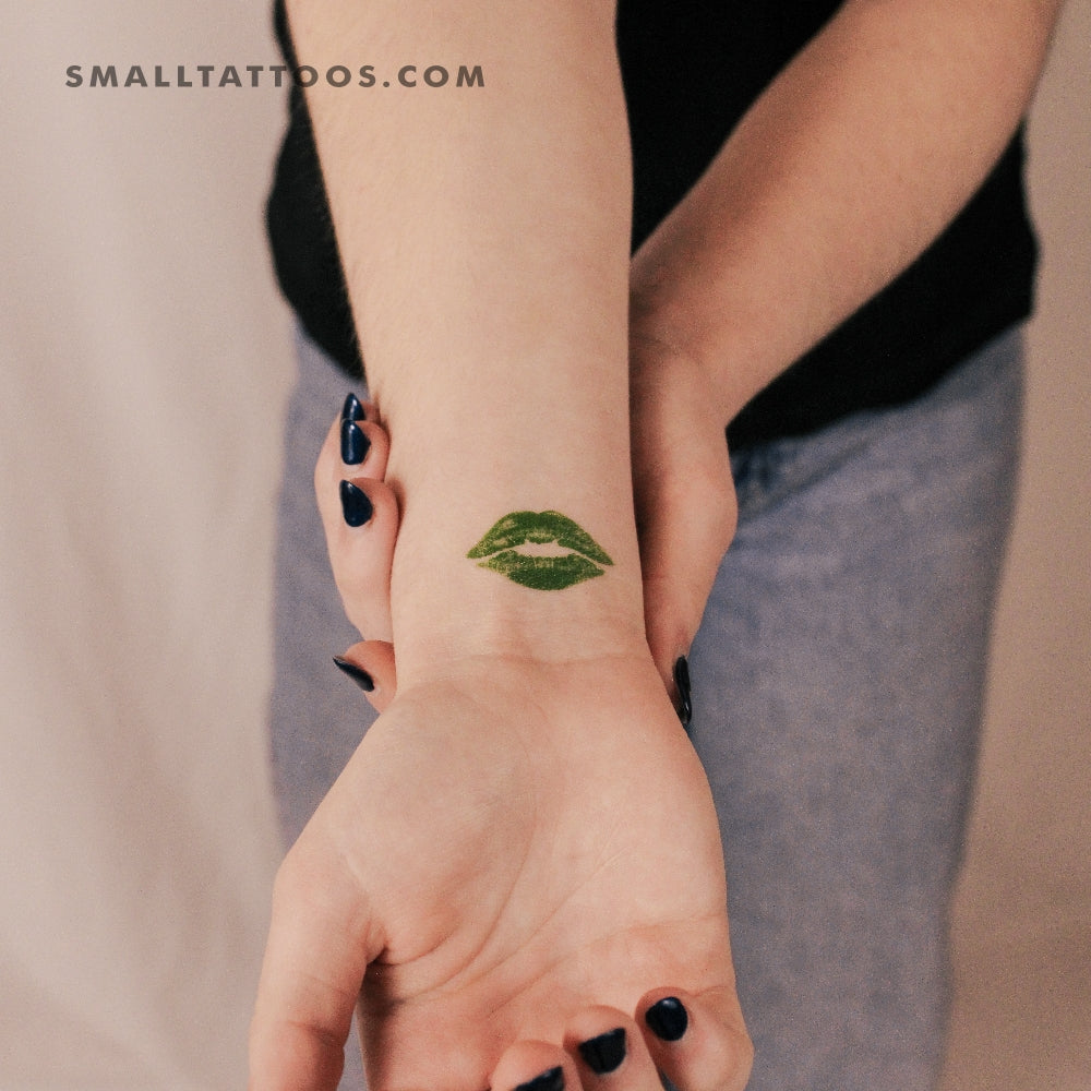 Tatuaje temporal de beso verde (juego de 3)