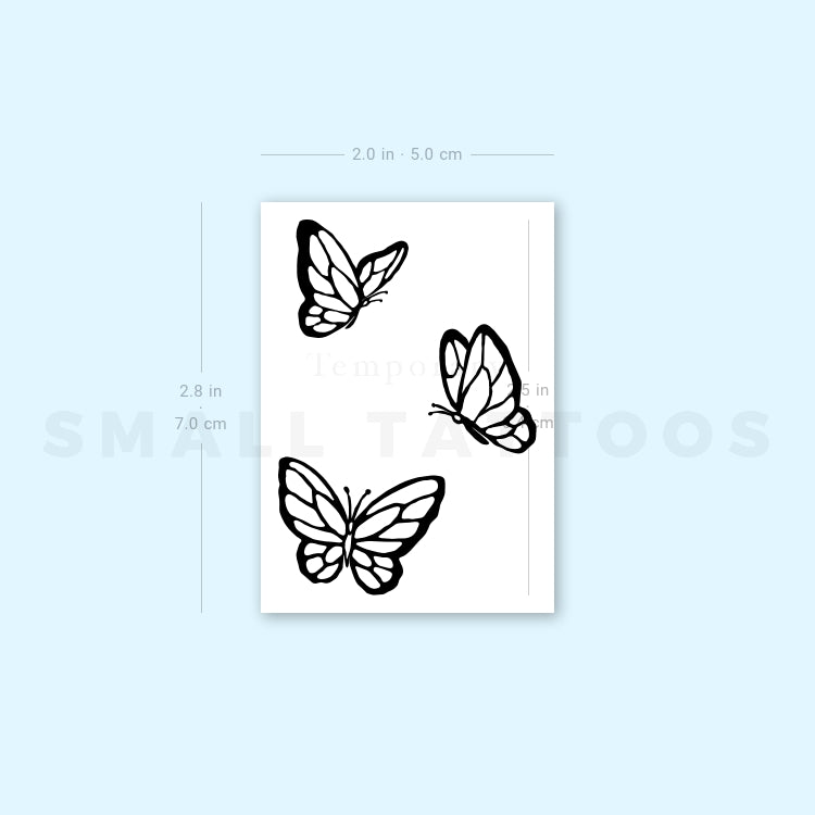 Tatuaje temporal de tres mariposas (juego de 3)