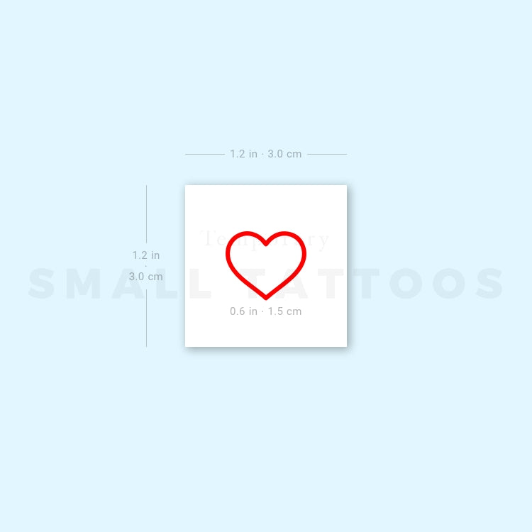 Tatuaje temporal de contorno de corazón rojo (juego de 3)