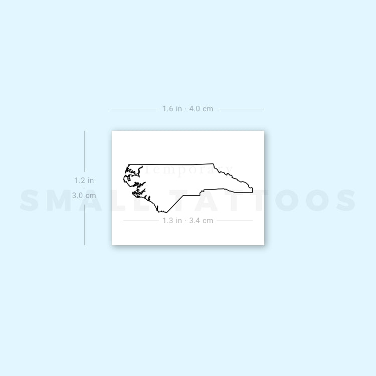 North Carolina Map Outline Temporary Tattoo (Set of 3)