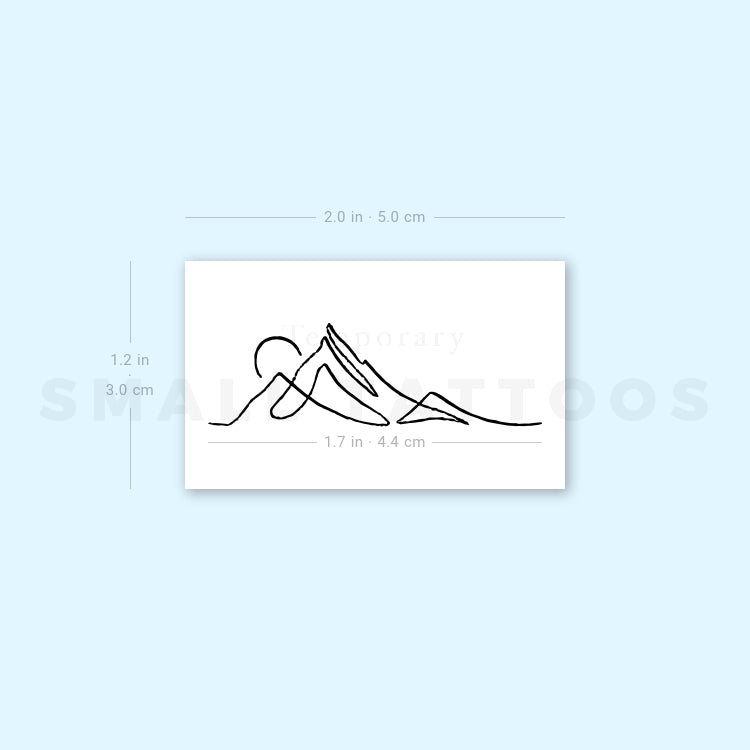 Single Line Mountain Sunrise Temporary Tattoo (Set of 3)