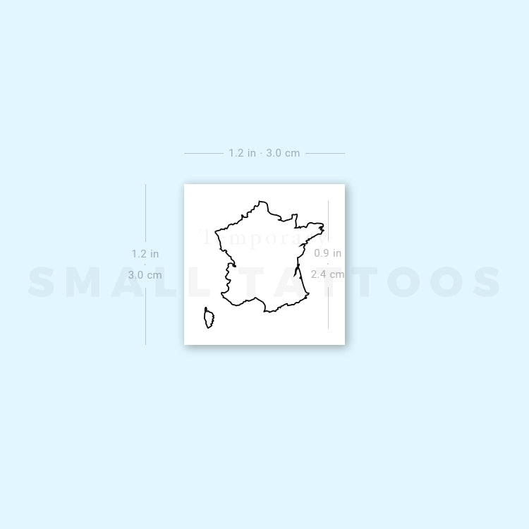 France Map Outline Temporary Tattoo (Set of 3)