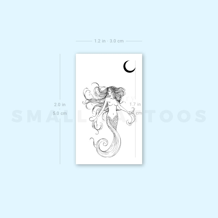 Mermaid And Crescent Moon Temporary Tattoo (Set of 3)
