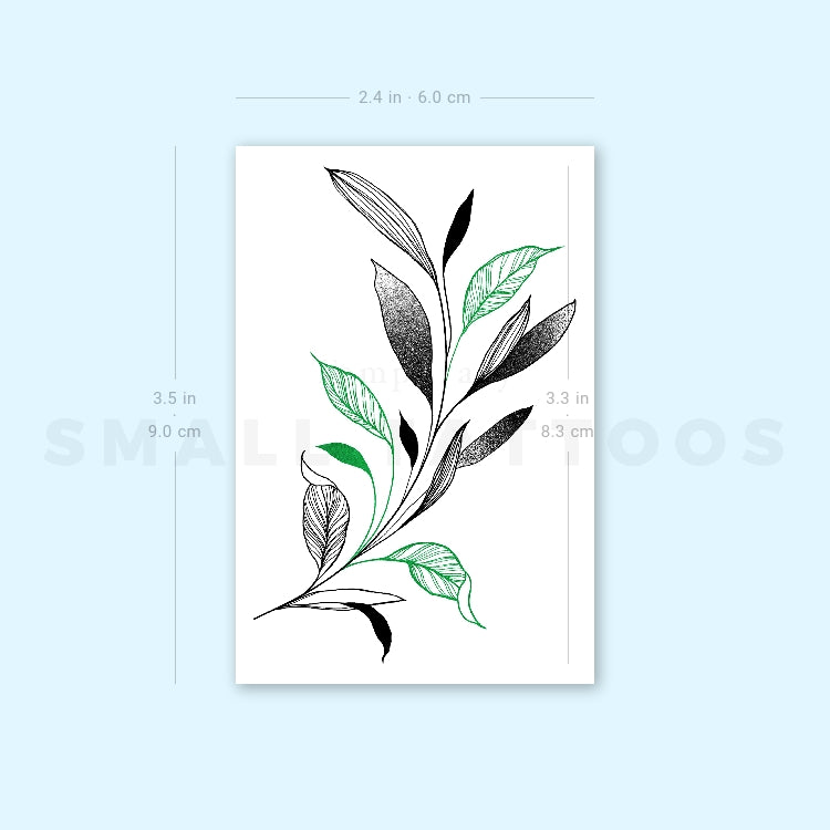 Green And Black Leaves By Ann Lilya Temporary Tattoo (Set of 3)