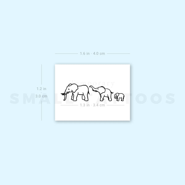 Small Elephant Family Temporary Tattoo (Set of 3)