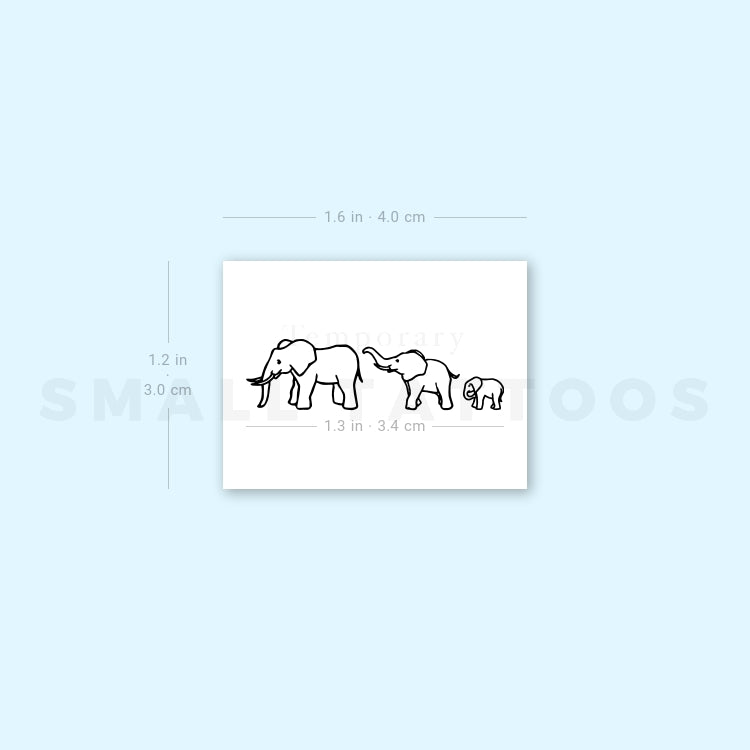 Small Elephant Family Temporary Tattoo (Set of 3)