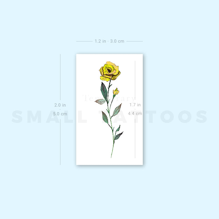 Small Yellow Rose By Lena Fedchenko Temporary Tattoo (Set of 3)