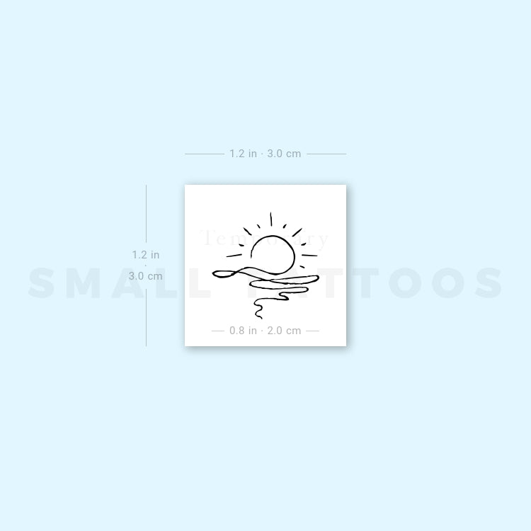 Continuous Line Sea Sunset Temporary Tattoo (Set of 3)