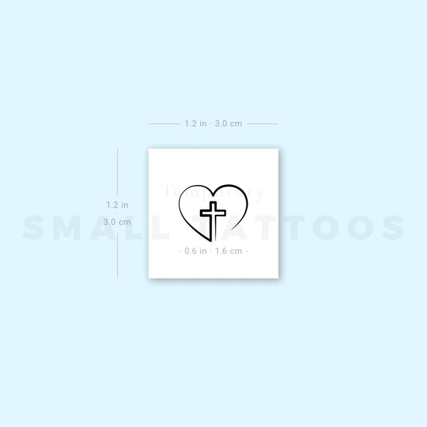 Single Line Heart And Cross Temporary Tattoo (Set of 3)