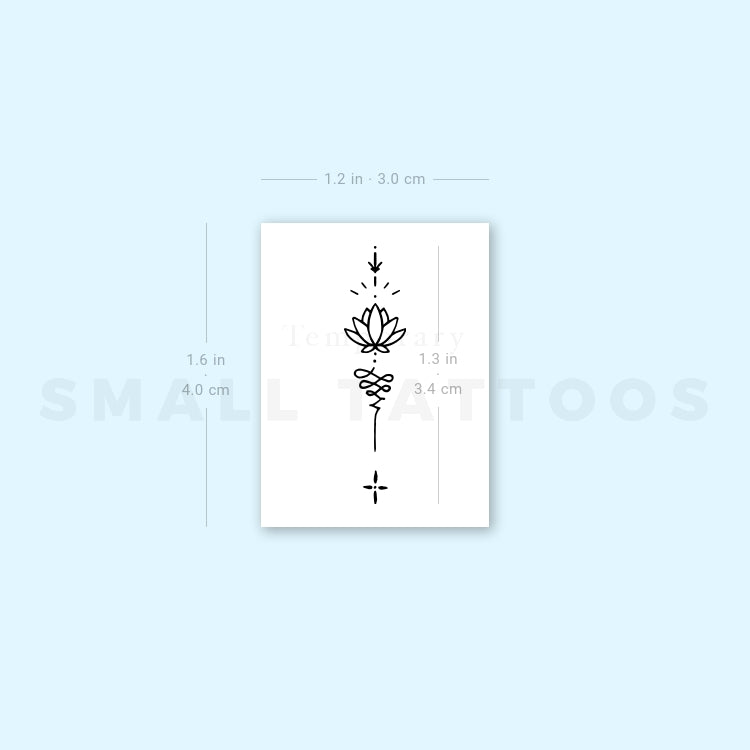 Tatuaje temporal de loto ornamental Unalome (juego de 3)
