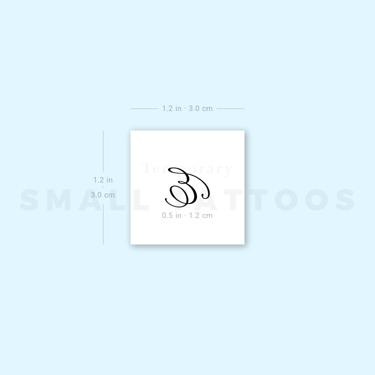 Cursive Letter E Script Temporary Tattoo (Set of 3)