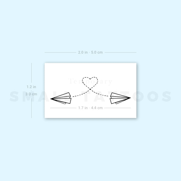 Two Paper Airplane Flying Temporary Tattoo (Set of 3)