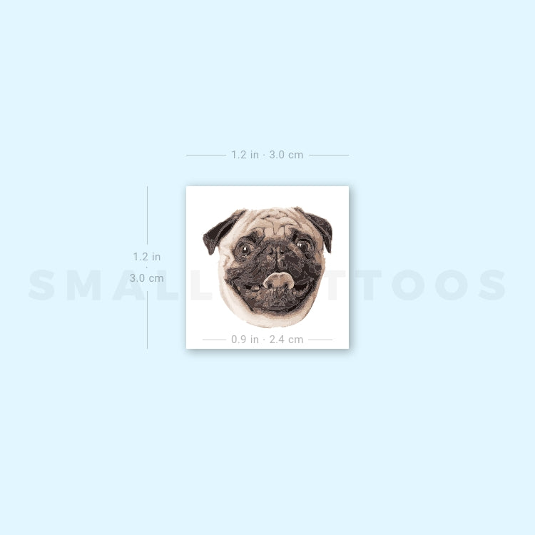 Tatuaje temporal de retrato de pug (juego de 3)