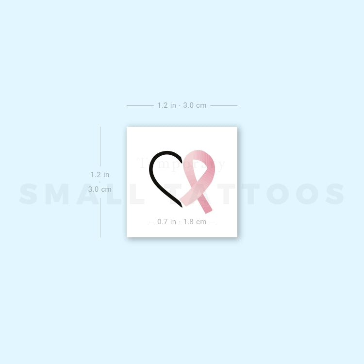 Heart & Cancer Awareness Ribbon Temporary Tattoo (Set of 3)