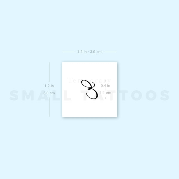 Letter E Script Temporary Tattoo (Set of 3)