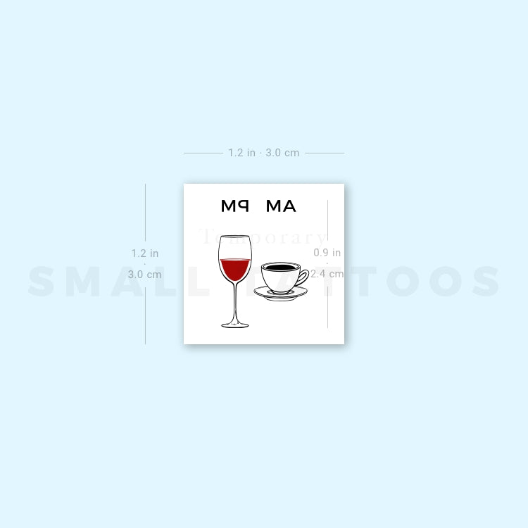 Small AM Coffee PM Wine Temporary Tattoo (Set of 3)