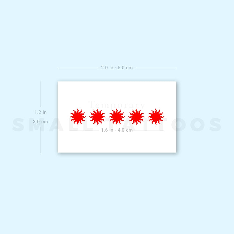 Tatuaje temporal de cinco soles rojos (juego de 3)