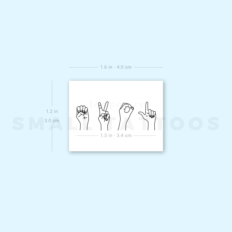 Sign Language Love Temporary Tattoo (Set of 3)