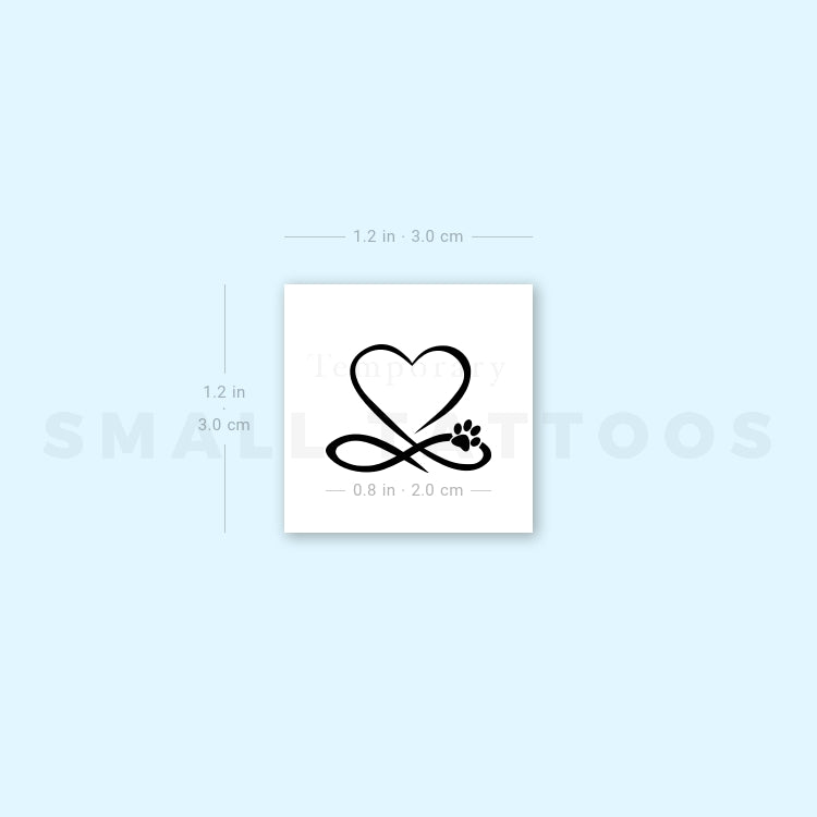 Tatuaje temporal de corazón infinito con huella de pata (juego de 3)