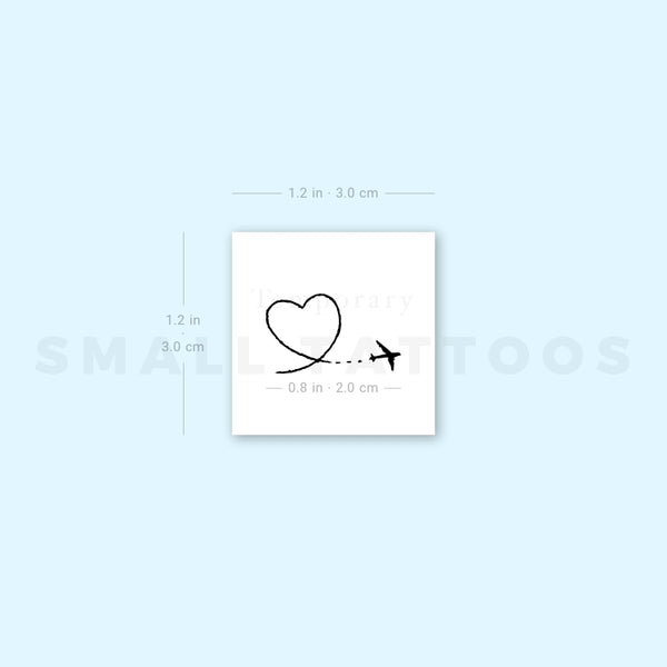 Airplane And Heart Temporary Tattoo (Set of 3)