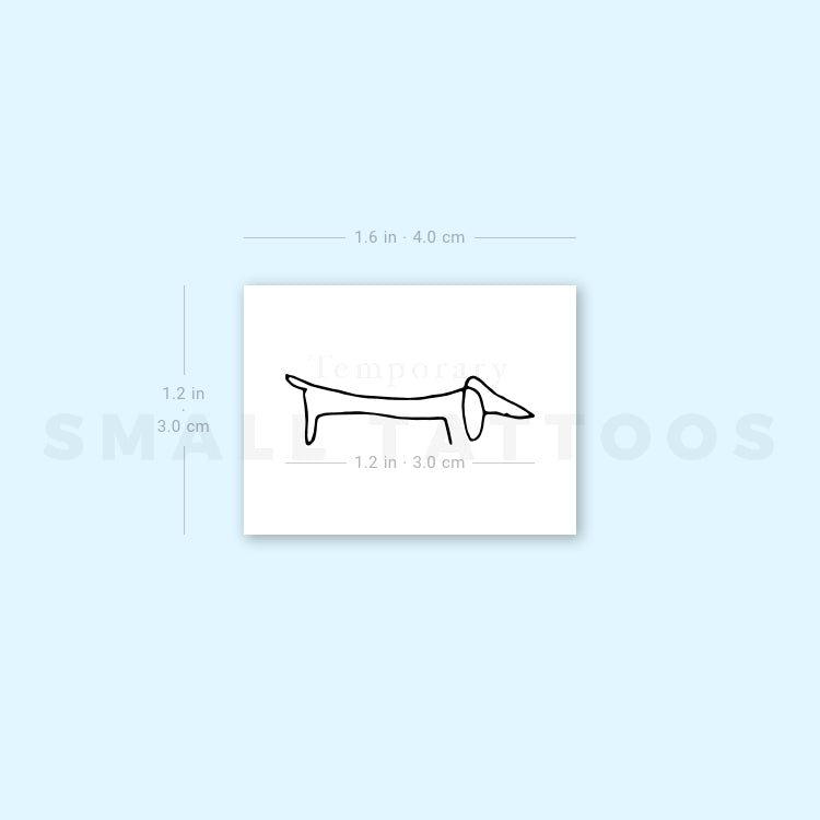 Tatuaje temporal de perro salchicha de líneas finas (juego de 3)
