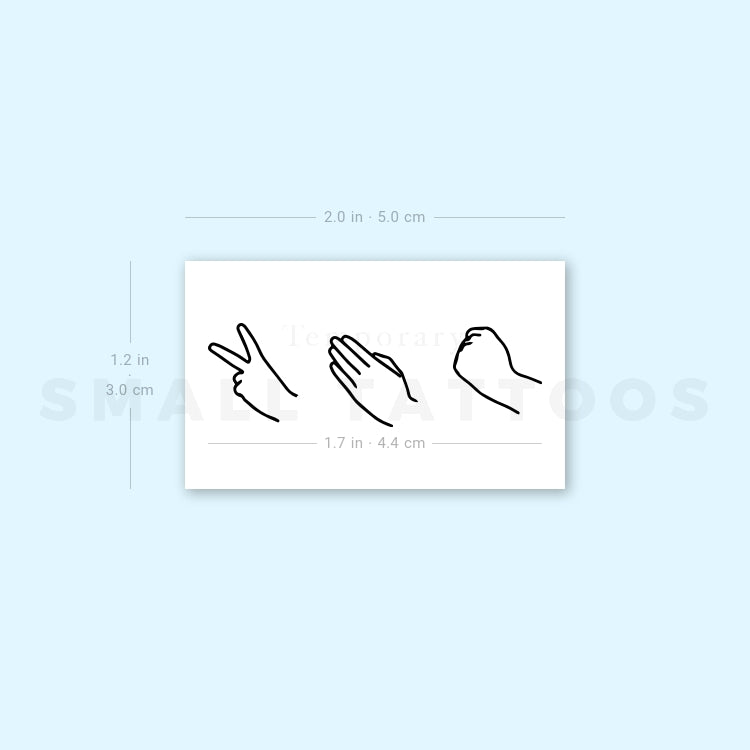 Rock Paper Scissors Hand Gestures Temporary Tattoo (Set of 3)