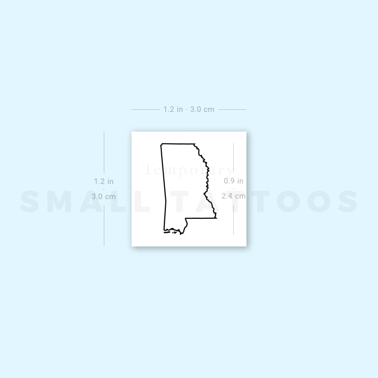 Mississippi Map Outline Temporary Tattoo (Set of 3)