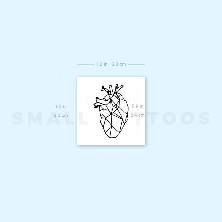 Low Poly Anatomical Heart Temporary Tattoo (Set of 3)