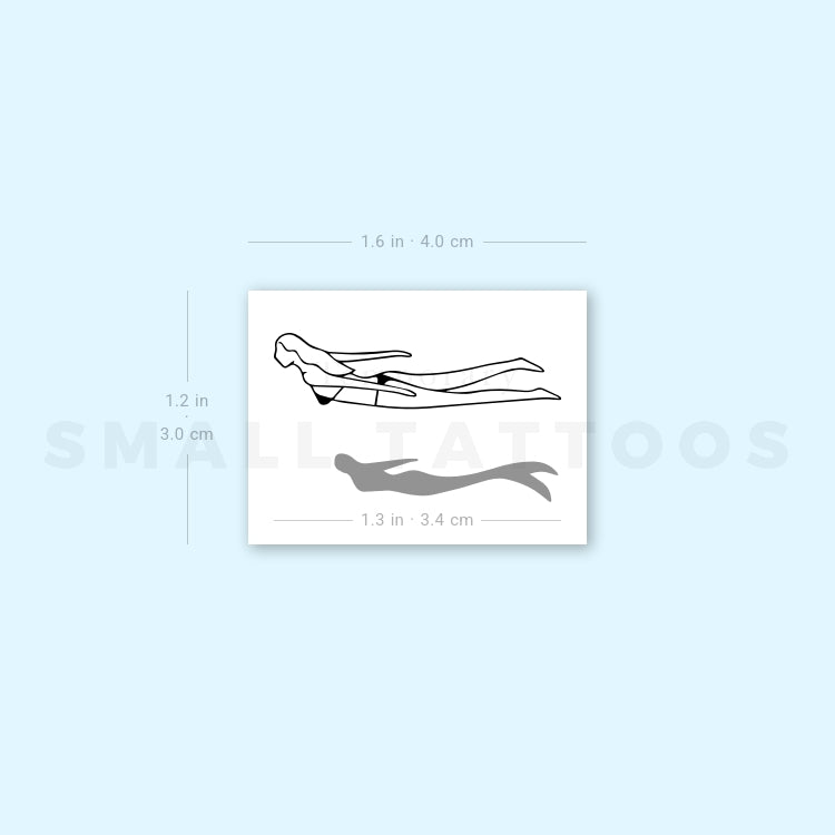 Swimmer And Mermaid Shadow Temporary Tattoo (Set of 3)