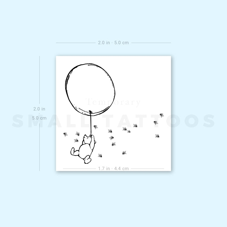 Tatuaje temporal clásico de Winnie the Pooh, globo y abejas (juego de 3)