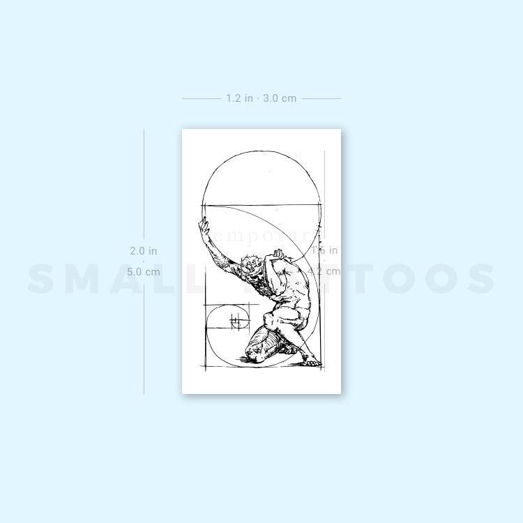 Crouching Figure Of Atlas + Golden Spiral Temporary Tattoo (Set of 3)