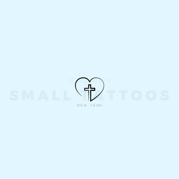 Single Line Heart And Cross Temporary Tattoo (Set of 3)