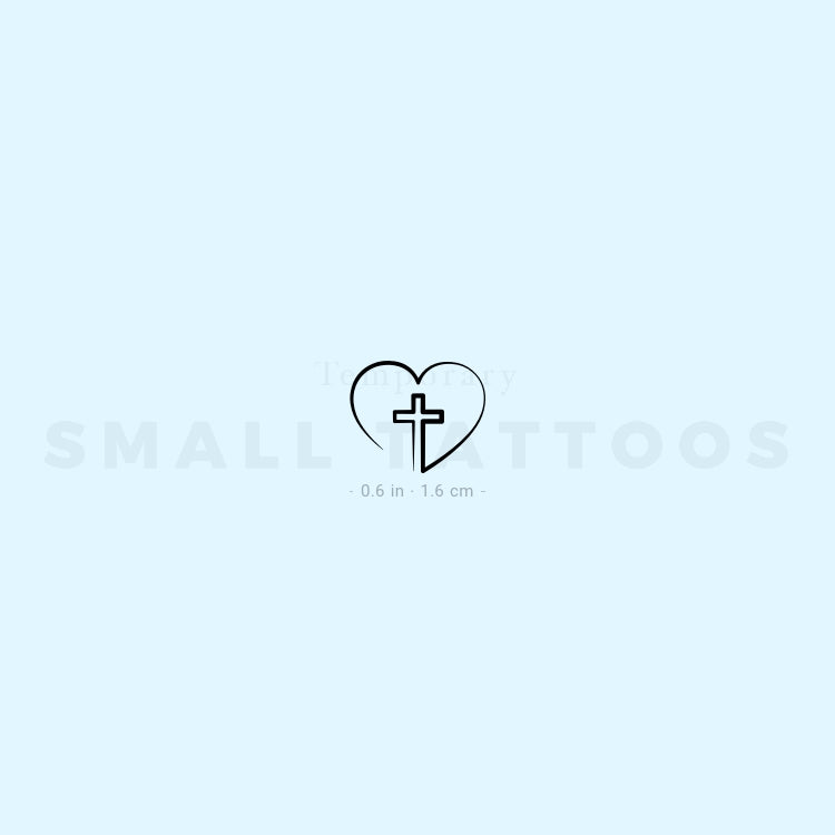 Single Line Heart And Cross Temporary Tattoo (Set of 3)