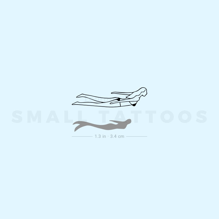 Swimmer And Mermaid Shadow Temporary Tattoo (Set of 3)