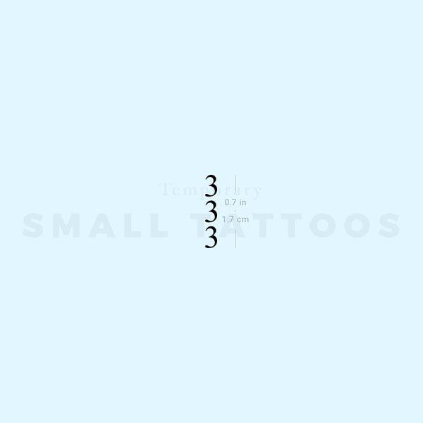 Small 333 Vertical Temporary Tattoo (Set of 3)