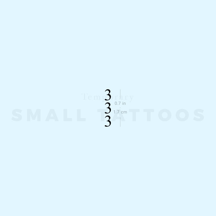 Small 333 Vertical Temporary Tattoo (Set of 3)