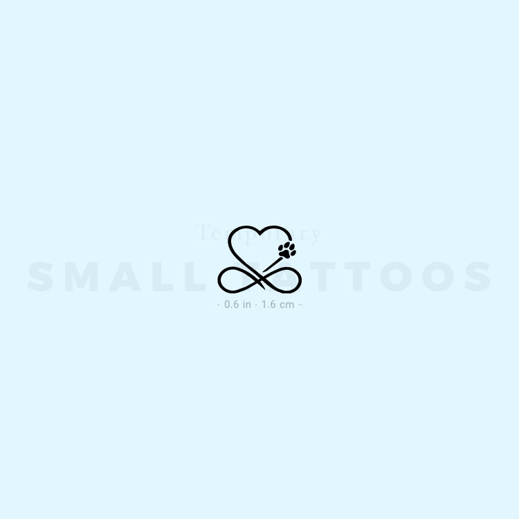 Tatuaje temporal de corazón infinito con huella de pata de perro (juego de 3)
