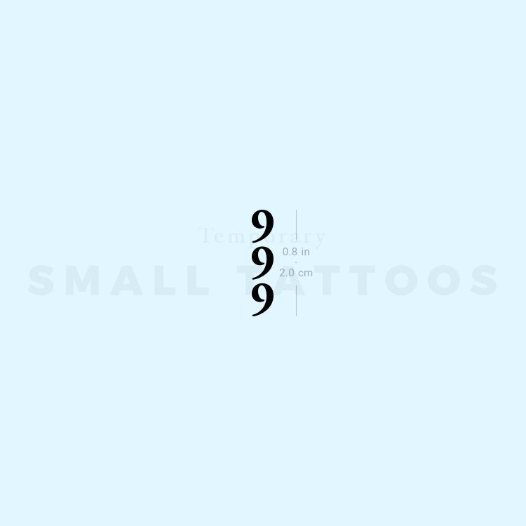 Vertical 999 Temporary Tattoo (Set of 3)