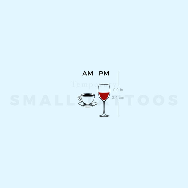 Small AM Coffee PM Wine Temporary Tattoo (Set of 3)