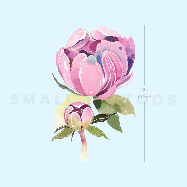 Tatuaje temporal de peonía rosa de Ann Lilya (juego de 3)