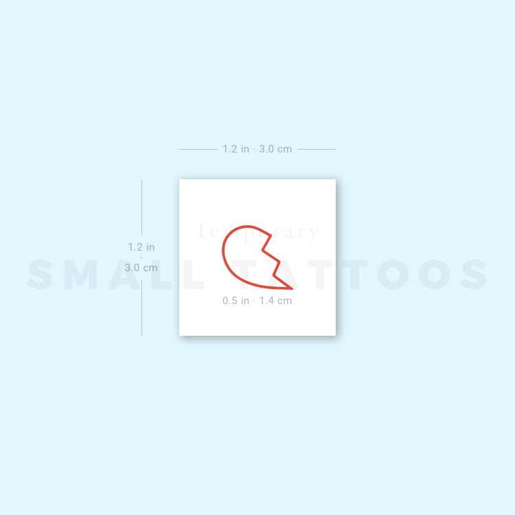 Matching Red Broken Heart Outline Temporary Tattoo (Set of 3+3)