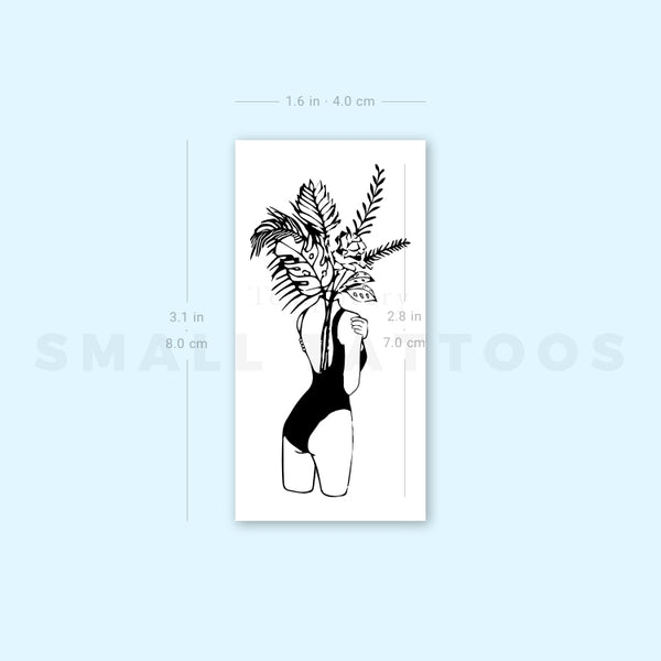 Flower Head Woman Temporary Tattoo (Set of 3)