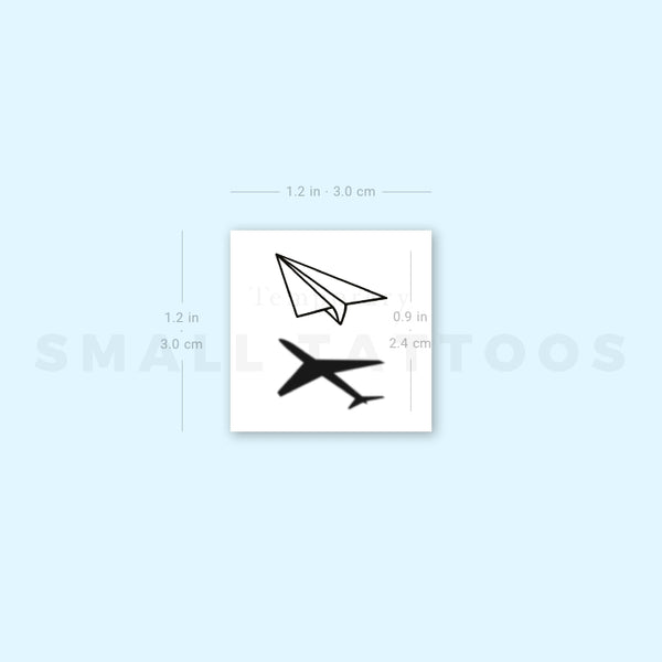 Paper Plane and Airplane Shadow Temporary Tattoo (Set of 3)