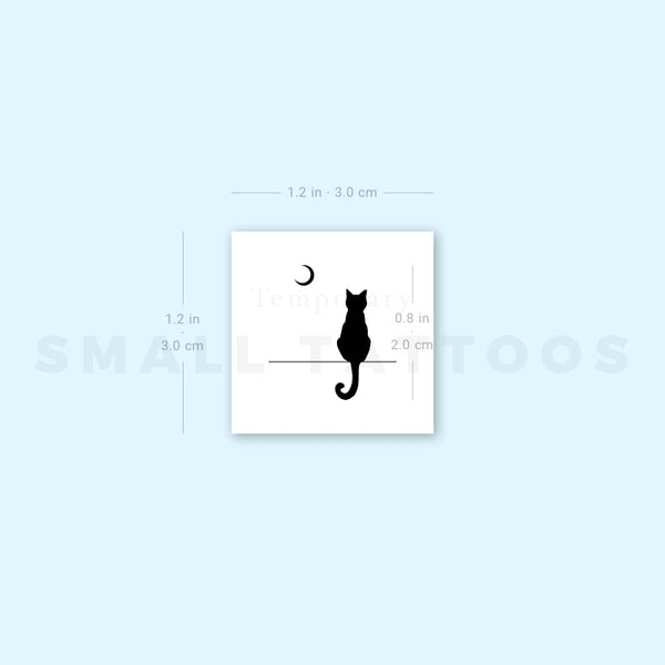 Black Cat Staring At The Moon Temporary Tattoo (Set of 3)