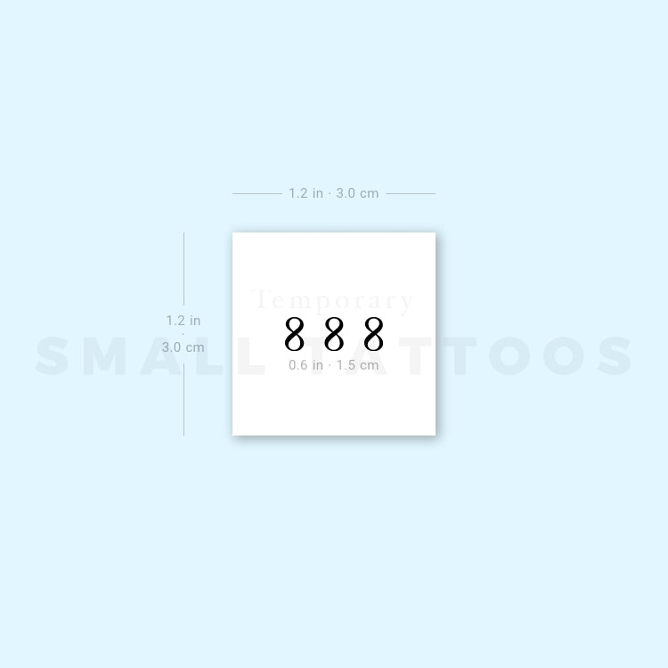 Small 888 Angel Number Temporary Tattoo (Set of 3)